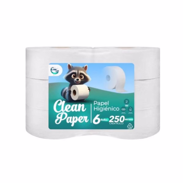 Papel higiénico doble hoja Clean Paper 6 rollos x 250 mts.