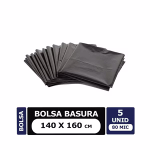 Bolsa Basura Negra Carga Pesada 140x160, 5 Unid. 80 Micrones
